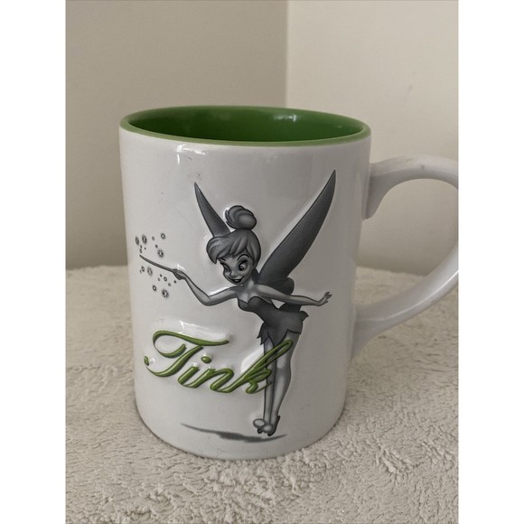 3D Disney Tinkerbell 'Tink' Coffee Mug Cup White Green Gray 16oz. Peter Pan - Picture 1 of 6